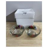 GEORGES BRIARD GLASS BOWLS, FLORAL PATTERN.