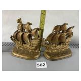 BRASS-TONE SHIP BOOKENDS 5.5IN H