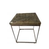 RECLAIMED WOOD SIDE TABLE, CHROME, 18IN W, 2IN