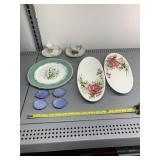 ASSORTED FLORAL PLATES & DEMITASSE CUPS, LEAF