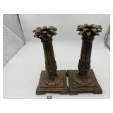 BRONZE-TONE ORNATE CANDLE HOLDERS, ~12.5 IN H.