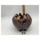 CARNIVAL GLASS FOOTED BOWL, GRAPE PATTERN.