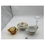 ROYAL CHESTER PORCELAIN, AMBER SUGAR BOWL, GLASS