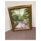 PAINTING MAN WITH DOG SIGNED LOWER RIGHT