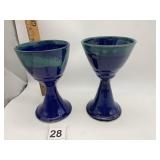 BLUE AND GREEN CERAMIC GOBLETS.