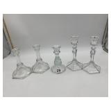 ASSORTED GLASS CANDLESTICK HOLDERS.