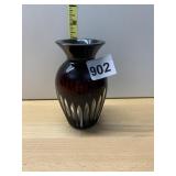 RUBY CUT GLASS VASE, ~5IN. CHIP ON RIM