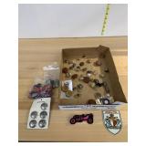 ASSORTED BUTTONS, MALTA PATCH, HOT ROD PATCH.