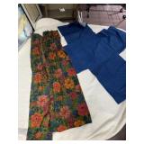 FLORAL MAXI SKIRT APPROX 70 IN, DENIM KIMONO TOP.