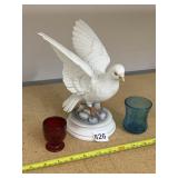 ANDREA WHITE DOVE FIGURINE, RUBY GLASS AND BLUE