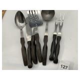 CUTCO STAINLESS WOOD HANDLE KITCHEN UTENSILS.