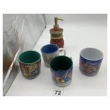 DISNEY POOH MUGS, HOLIDAY SOAP DISPENSER.