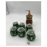 CHRISTMAS HOLLY SOAP DISPENSER W/ VOTIVE HOLDERS.