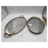 VINTAGE METAL MIRRORED VANITY TRAYS.