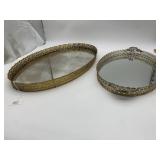 LG MED OVAL MIRRORED FILIGREE TRAYS.
