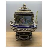 MINTON COBALT GILT FIGURAL LIDDED URN, 3 PC,