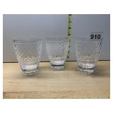 3 HAWKS CRYSTAL TUMBLERS, ONE WITH CHIPS ON RIM