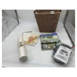 SHARPER IMAGE WRAP, WOVEN BASKET, BOOK, CARDS,