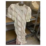 VINTAGE GOWN WITH PINK UNDERLAYMENT, LACE DRESS,