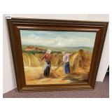 RURAL HARVEST SIGNED OIL PAINTING SEE LR 26X30IN