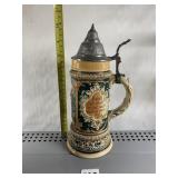GERMAN CERAMIC PEWTER LID STEIN