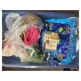 RUBBERMAID 50 QT STORAGE BOX W/ FABRIC & BOOK.