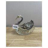 GERMAN LEAD CRYSTAL SWAN TRINKET DISH.