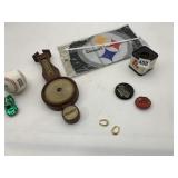 BASEBALL, DIE-CAST CAR, WOOD BAROMETER, STEELERS