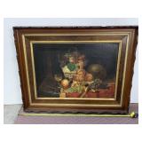 FRAMED OIL PAINTING STILL LIFE 44X23. DAMAGE TO