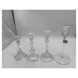 CLEAR GLASS CANDLESTICKS, 10 IN APPROX.