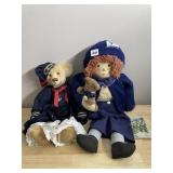 HOMESPUN DESIGNS FOLK ART DOLL & BEAR.