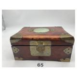 WOODEN BRASS JADE TRINKET BOX.