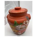 HAND-PAINTED FLORAL POTTERY COOKIE JAR
