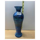 BLUE IRIDESCENT WIRE-WRAPPED VASE.