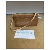 REPRODUCTION STYLE MONOGRAM WRISTLET CLUTCH.