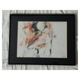 FRAMED FIGURATIVE PASTEL DRAWING, 14 X 18.