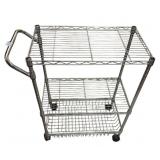 SMALL CHROME WIRE UTILITY CART, 32IN'H ONE WHEEL