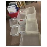 ASSORTED PLASTIC STORAGE CONTAINERS. ALL LIDS DO