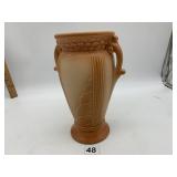 USA POTTERY VASE, HANDLED, TWO-TONE GLAZE,