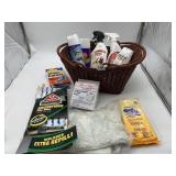 WOVEN BASKET, HOUSEHOLD CLEANERS, PET SHAMPOO,