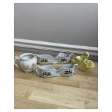 YELLOW CERAMIC CREAMER, HOLLY SPOON RESTS, FLORAL