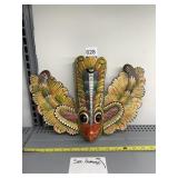 HAND-PAINTED WOODEN BIRD MASK, 15IN, ONE SIDE IS