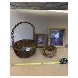 FRAMED PRINTS, WOVEN BASKETS.