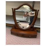 WOODEN VANITY MIRROR W/ DRAWER.