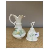BELLEEK IRISH PORCELAIN PITCHER, BELL, 7.5IN,