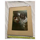 ART PRINT W/ DOG & BABY, 17X13IN.
