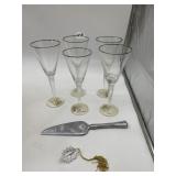 LENOX CAKE SERVER, CRYSTAL FLUTES, GLASS STAR.