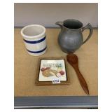 FAIRPOINT PEWTER PITCHER, R. R. P. CO. CROCK,