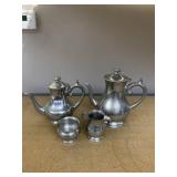 PEWTERERS GUILD PEWTER TEA COFFEE SET, 11 IN H.
