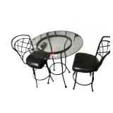 BLACK METAL GLASS TOP BISTRO SET.